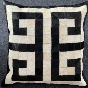 Two Handmade Genuine Leather Cowhide patchwork Cushion Cover Fur Pillow